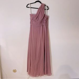 Azazie One Shoulder Chiffon Maxi Bridesmaid Dress Desert Rose Size 14
